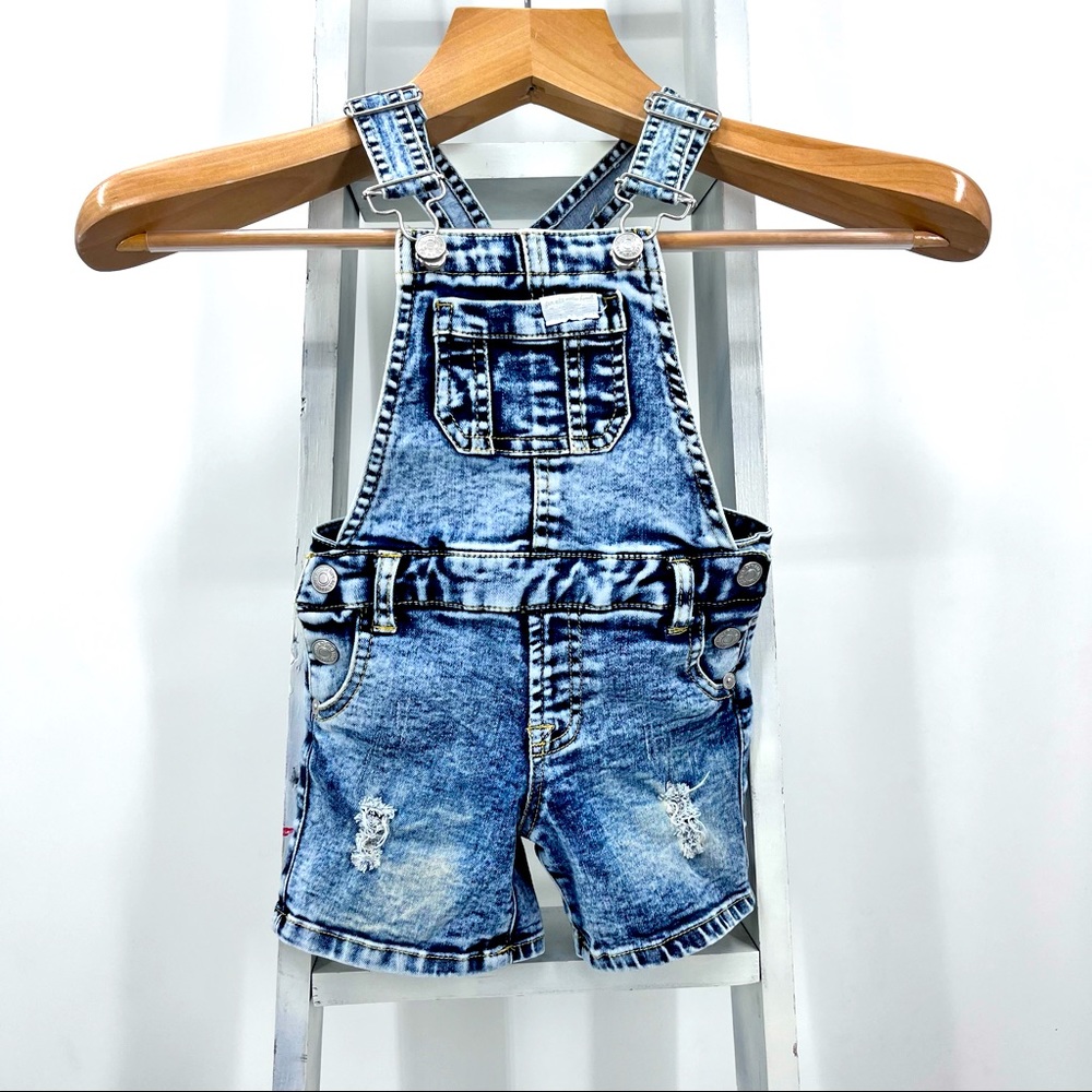 Seven For All Mankind Acid Wash Denim Short Overalls Baby Girl Toddler Girl